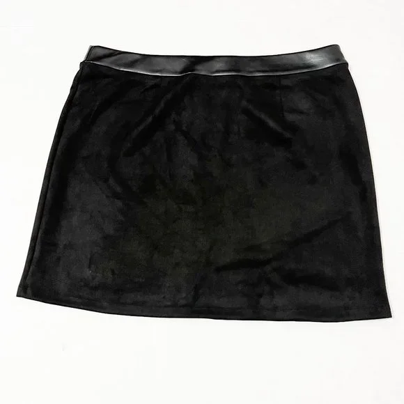 Andrew Marc NWT Sz XL Black  Faux Leather/Suede A-Line Pull On Skirt - Picture 6 of 9